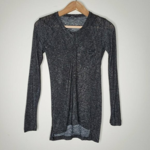 Rails Womens Black Heather Burnout Henley Tee Size XS - Picture 2 of 4